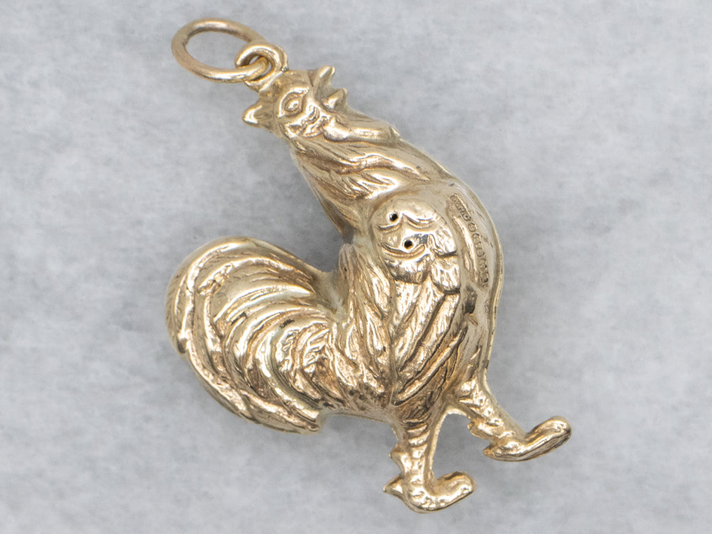 Vintage Yellow Gold Rooster Pendant
