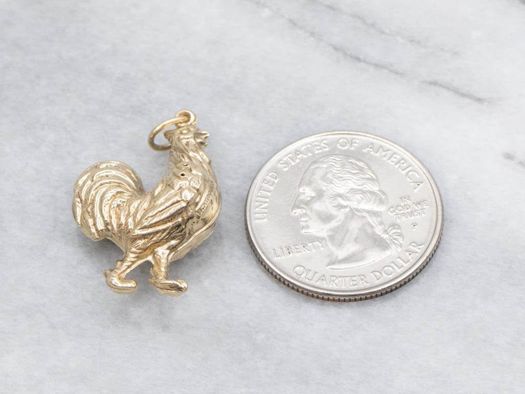 Vintage Yellow Gold Rooster Pendant