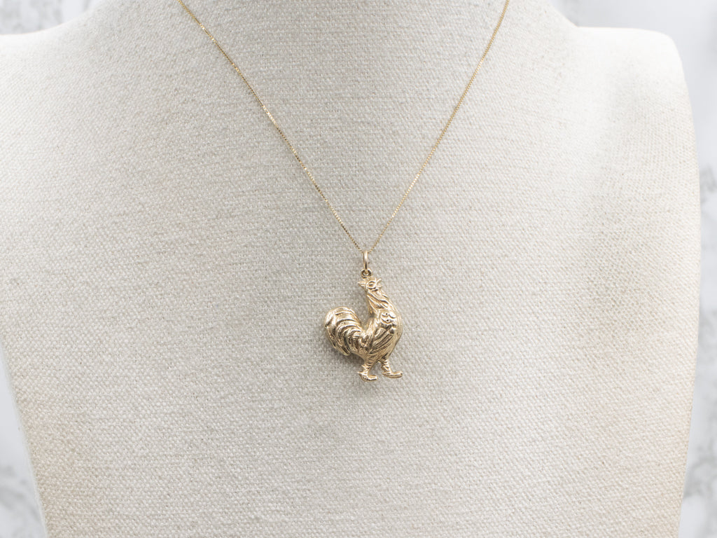 Vintage Yellow Gold Rooster Pendant