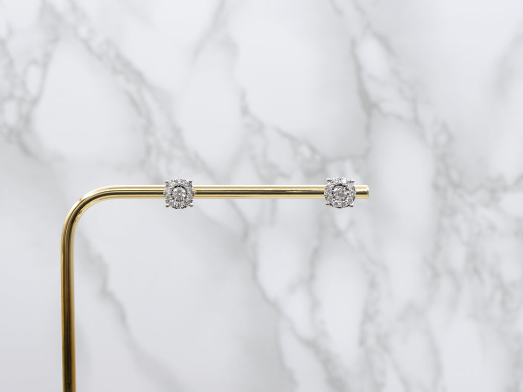 Round-Brilliant Diamond Halo Cluster Stud Earrings