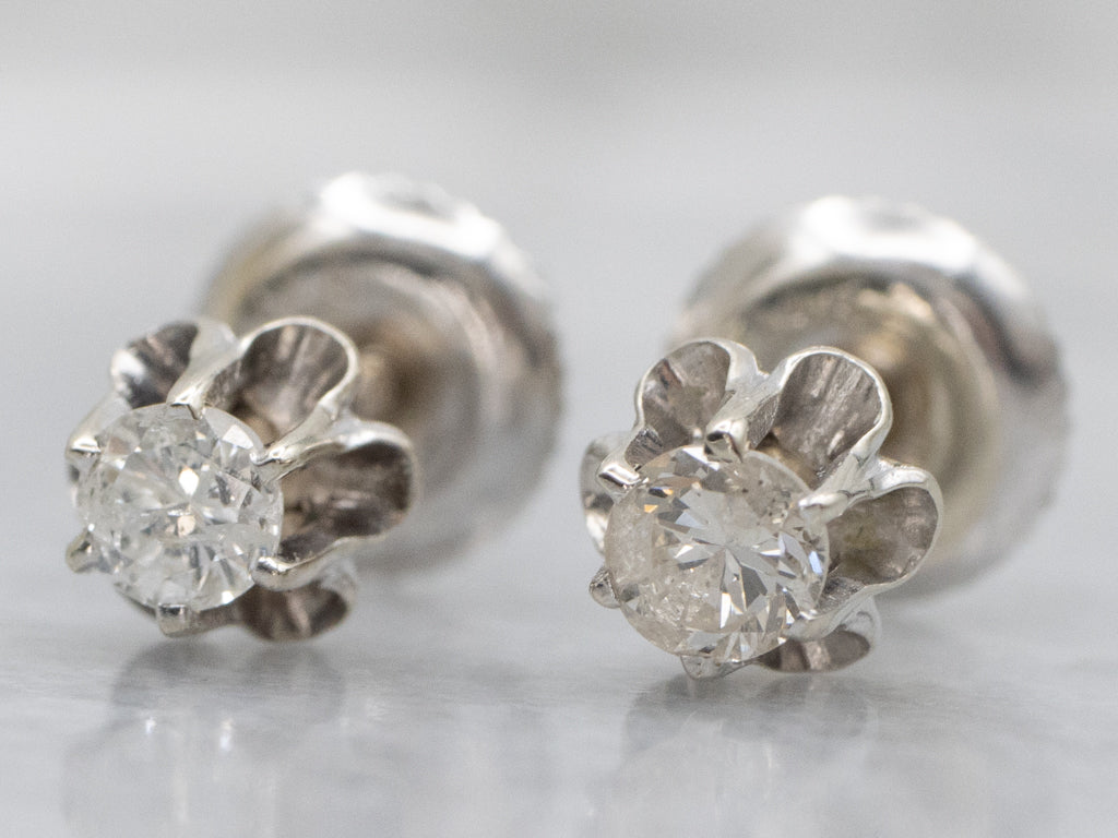 Vintage Buttercup-Set White Gold Diamond Stud Earrings