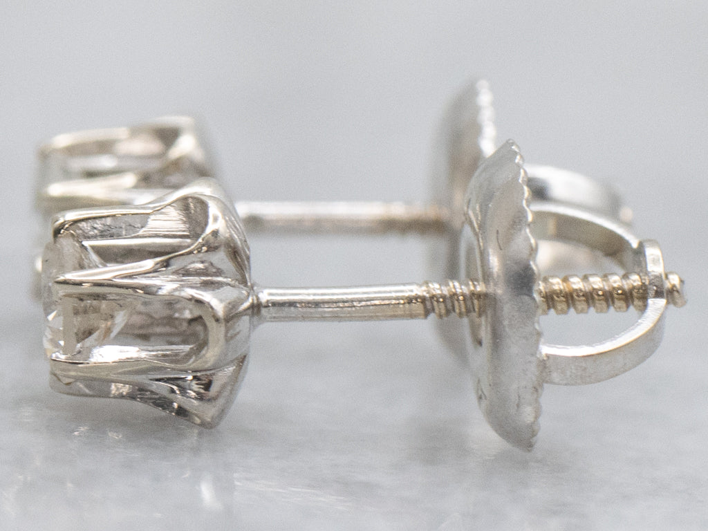 Vintage Buttercup-Set White Gold Diamond Stud Earrings