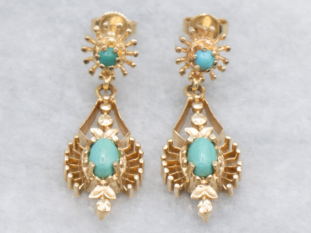 Victorian-Revival Turquoise and Gold Drop Earrings