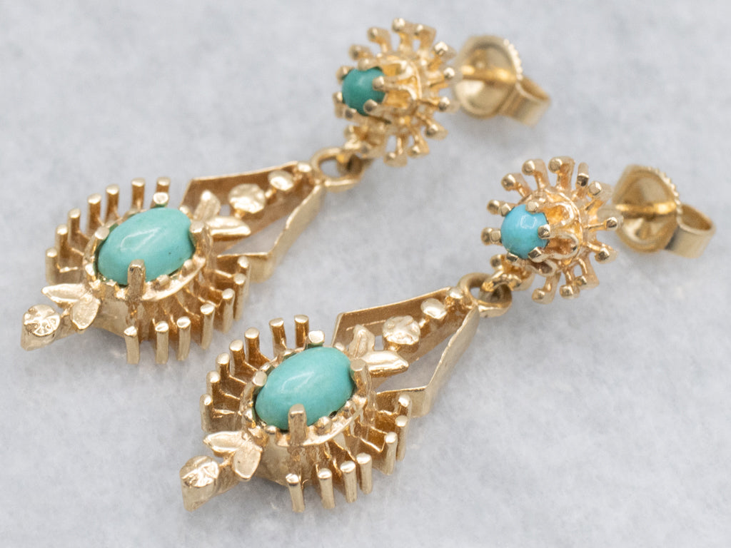 Victorian-Revival Turquoise and Gold Drop Earrings