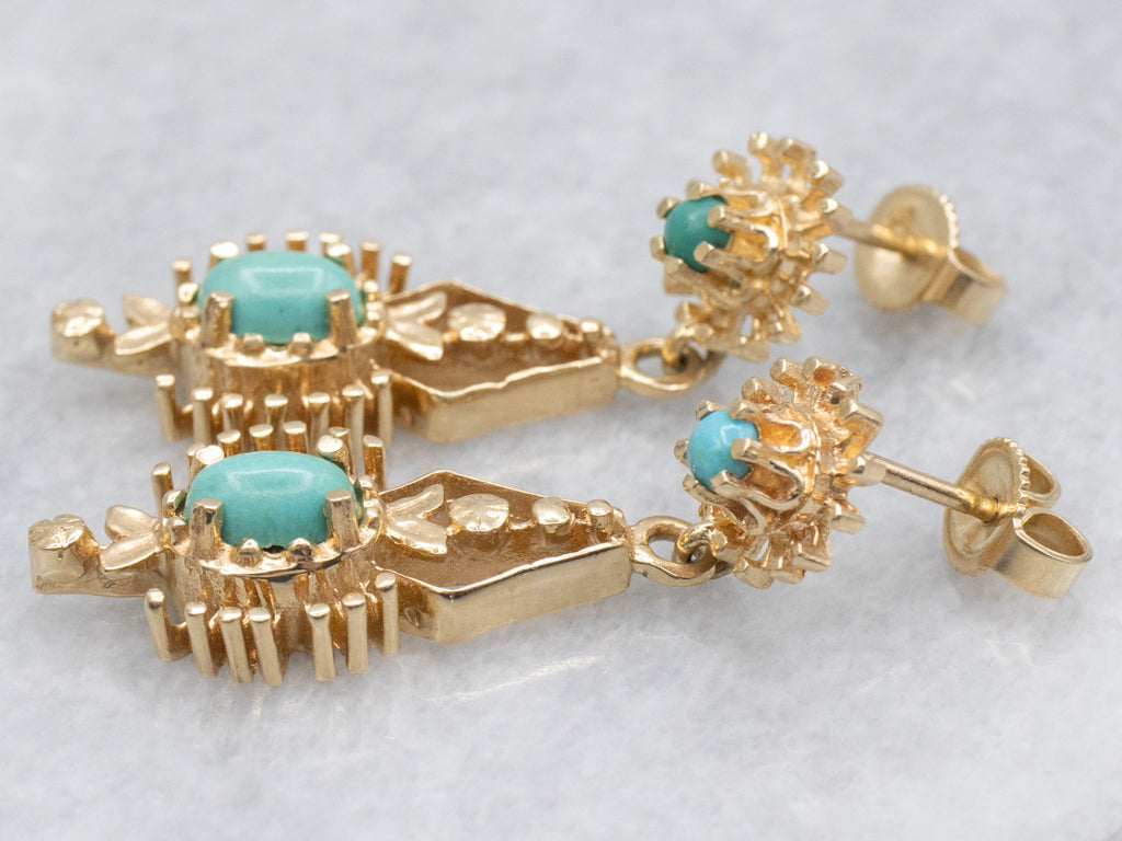 Victorian-Revival Turquoise and Gold Drop Earrings