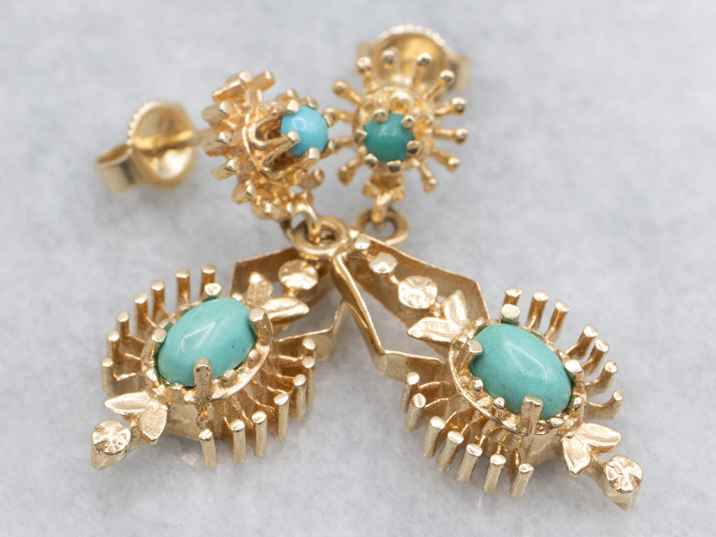 Victorian-Revival Turquoise and Gold Drop Earrings