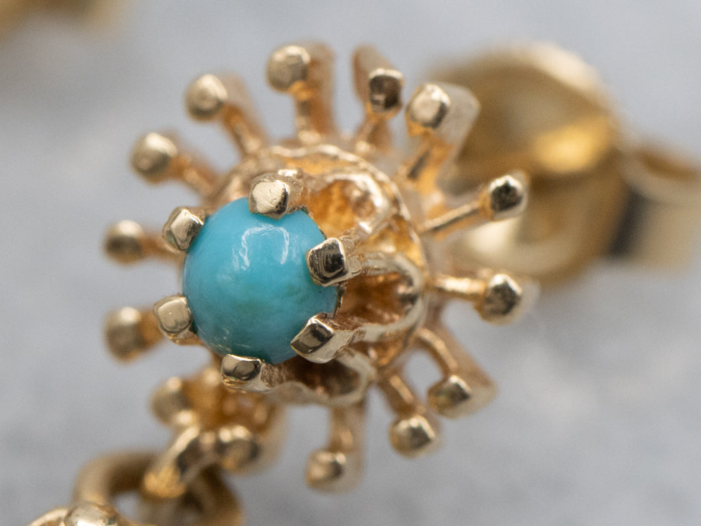 Victorian-Revival Turquoise and Gold Drop Earrings
