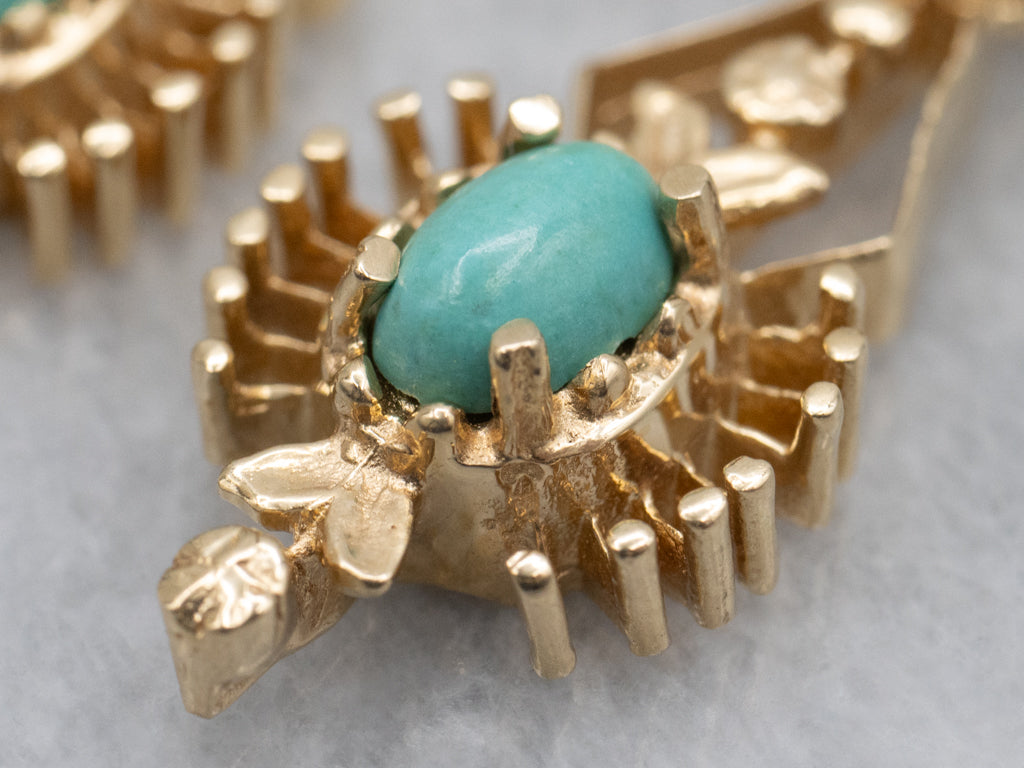 Victorian-Revival Turquoise and Gold Drop Earrings