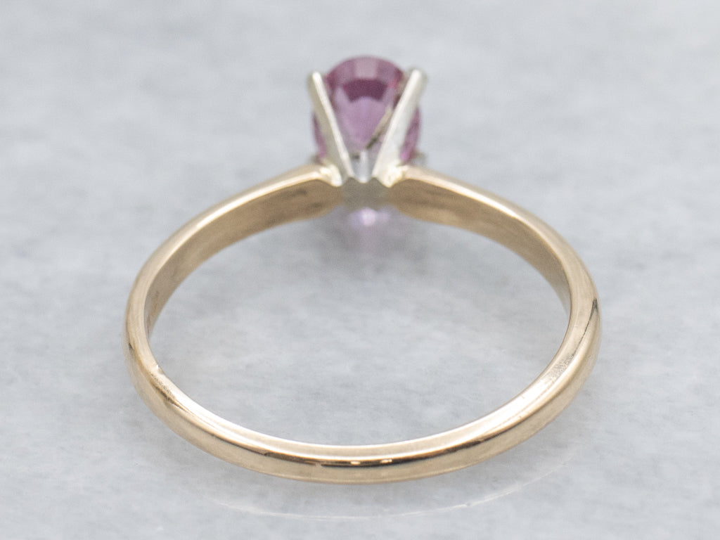 Pretty Pink Spinel Solitaire Ring in Two-Tone Gold Setting