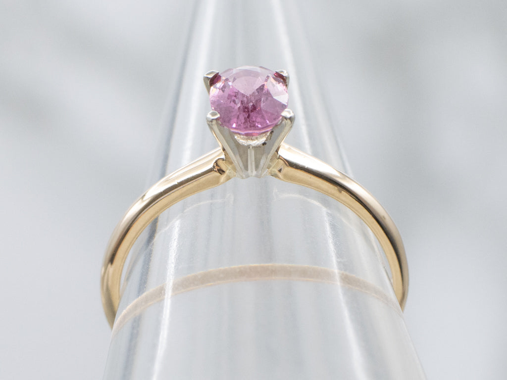Pretty Pink Spinel Solitaire Ring in Two-Tone Gold Setting