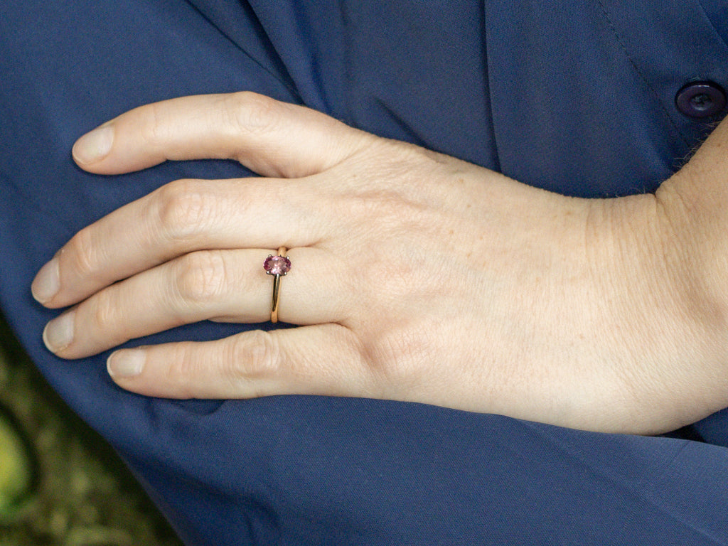 Pretty Pink Spinel Solitaire Ring in Two-Tone Gold Setting