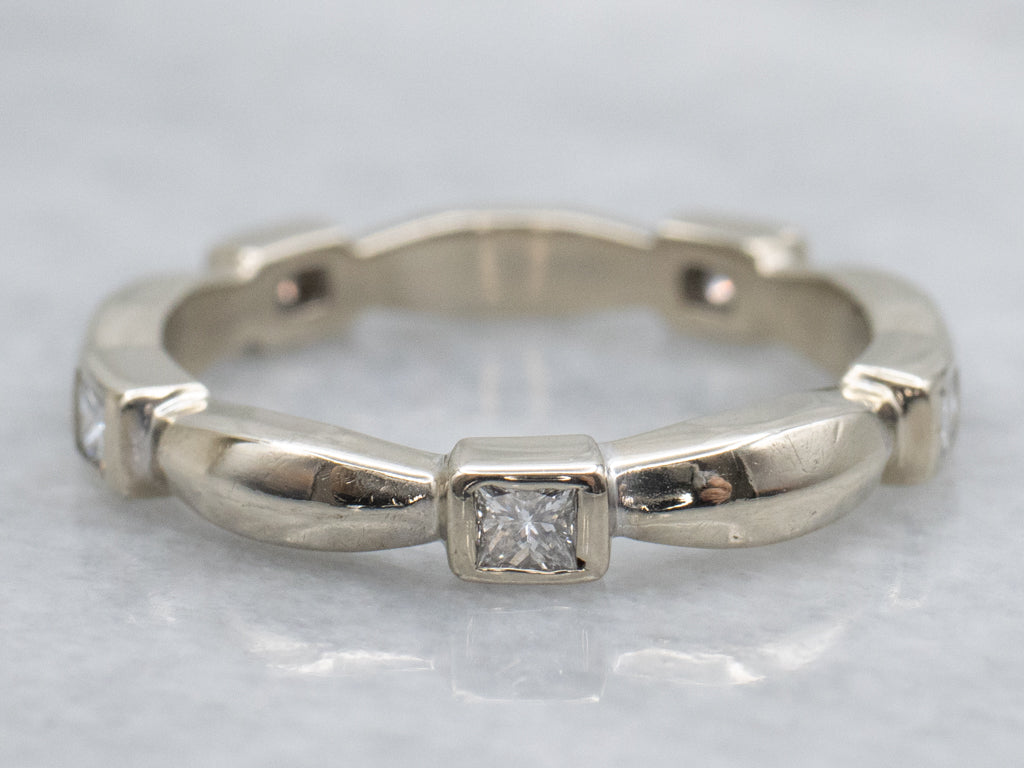 Modern Bezel-Set Princess Cut Diamond White Gold Band