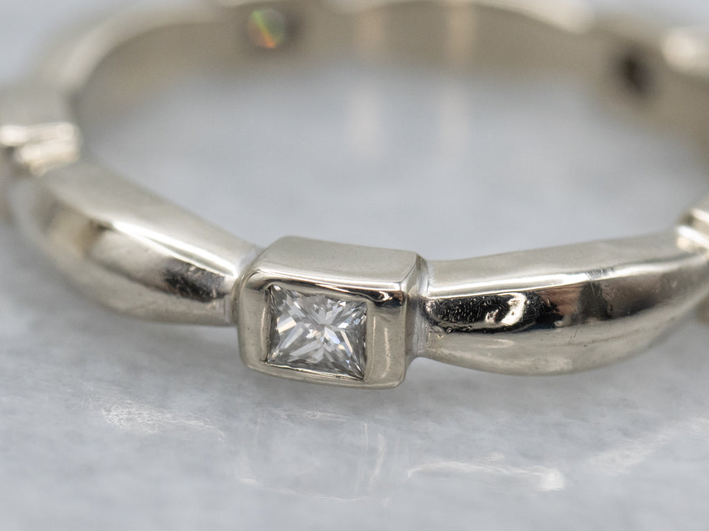 Modern Bezel-Set Princess Cut Diamond White Gold Band