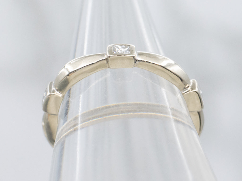 Modern Bezel-Set Princess Cut Diamond White Gold Band