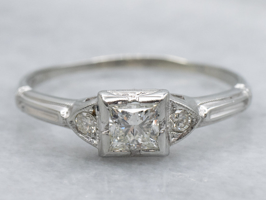 1930s Late Deco Princess Cut Diamond Engagement Ring