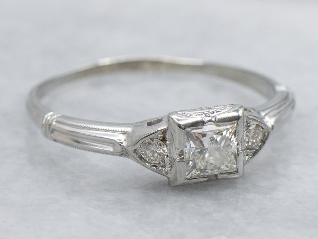 1930s Late Deco Princess Cut Diamond Engagement Ring