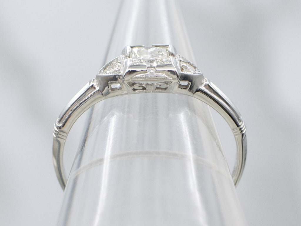 1930s Late Deco Princess Cut Diamond Engagement Ring