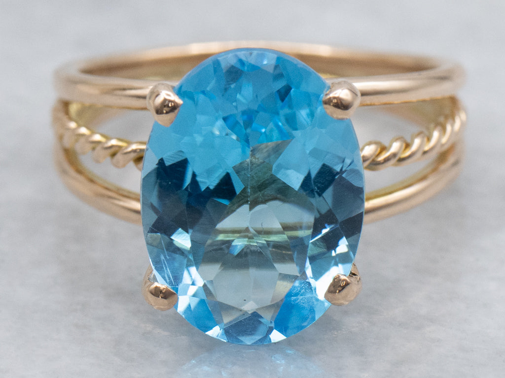 Swiss Blue Topaz Yellow Gold Nautical Twist Cocktail Ring