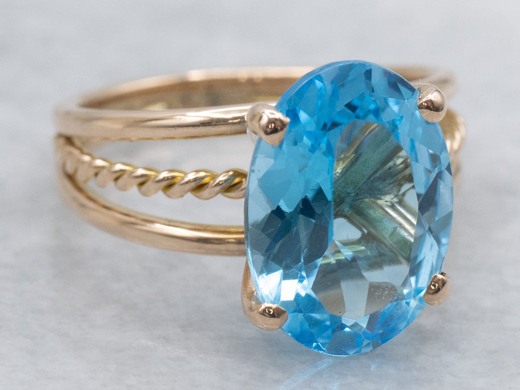 Swiss Blue Topaz Yellow Gold Nautical Twist Cocktail Ring