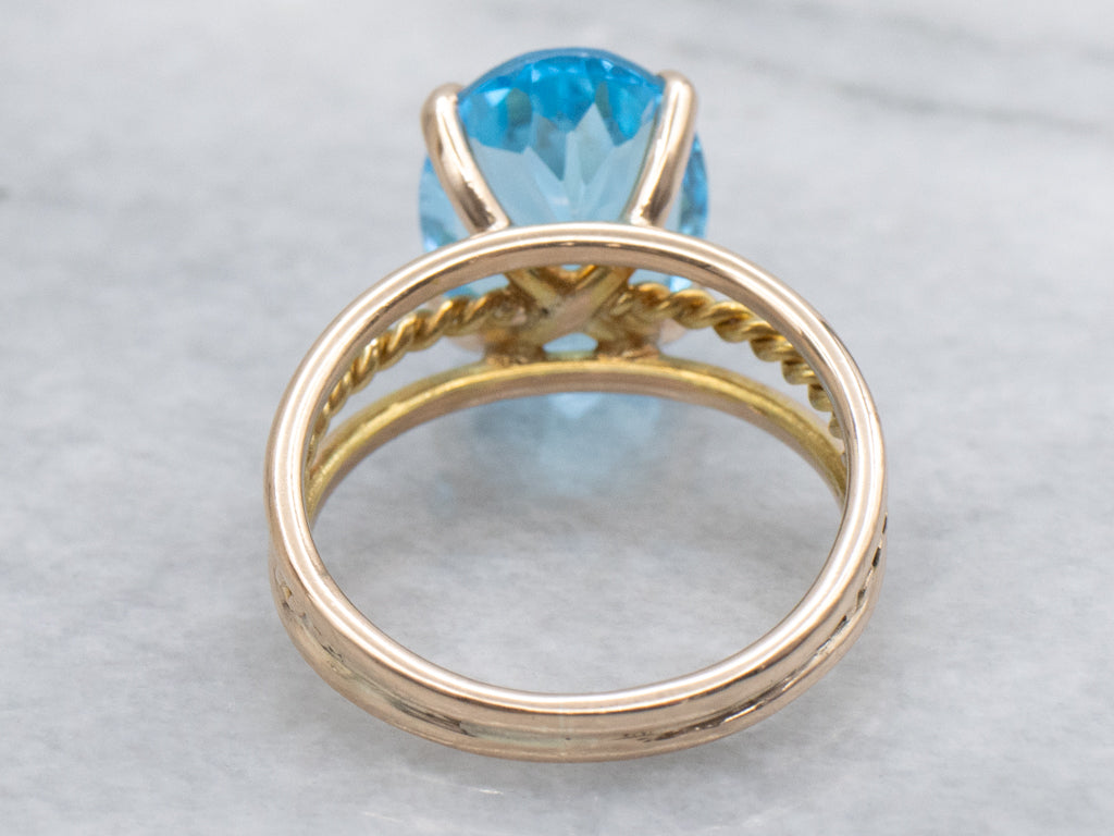 Swiss Blue Topaz Yellow Gold Nautical Twist Cocktail Ring