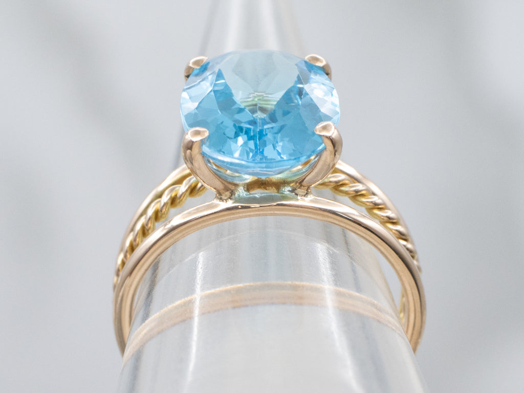 Swiss Blue Topaz Yellow Gold Nautical Twist Cocktail Ring