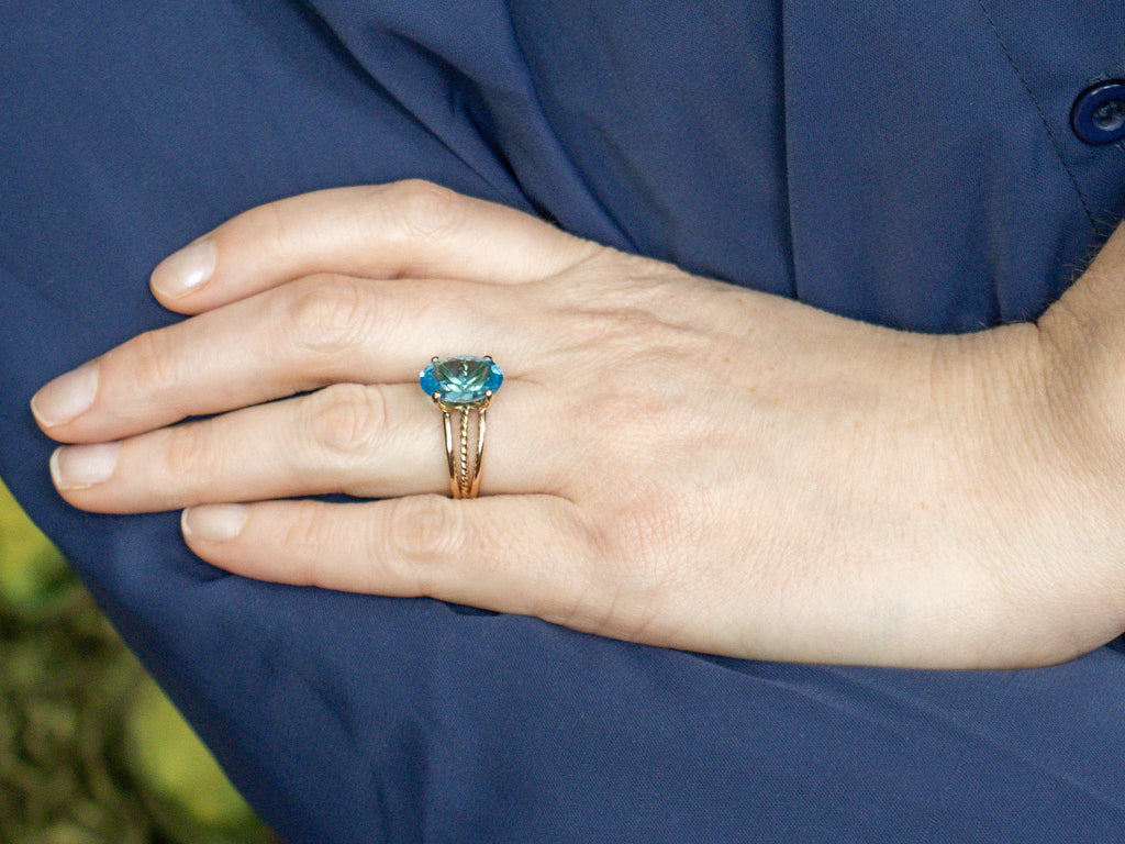 Swiss Blue Topaz Yellow Gold Nautical Twist Cocktail Ring