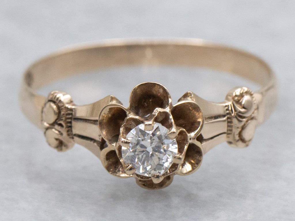 Antique Buttercup-Set Old Mine Cut Diamond Engagement Ring