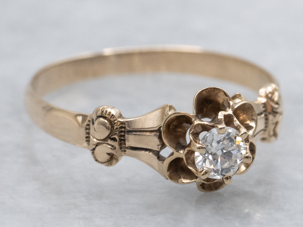 Antique Buttercup-Set Old Mine Cut Diamond Engagement Ring
