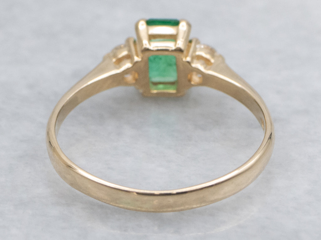 Emerald and Diamond Yellow Gold Three Stone Ring