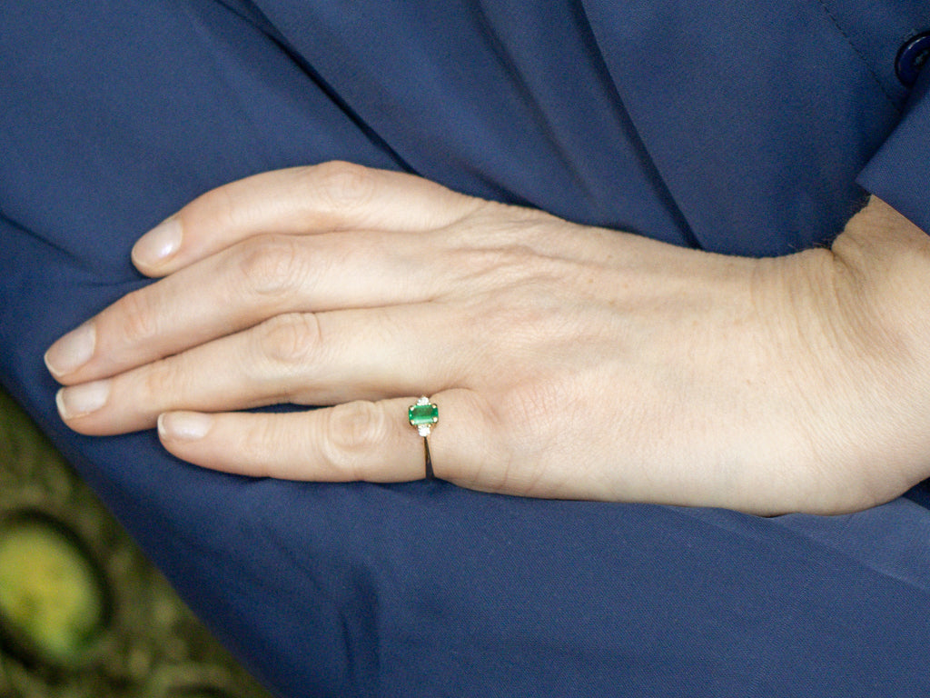 Emerald and Diamond Yellow Gold Three Stone Ring