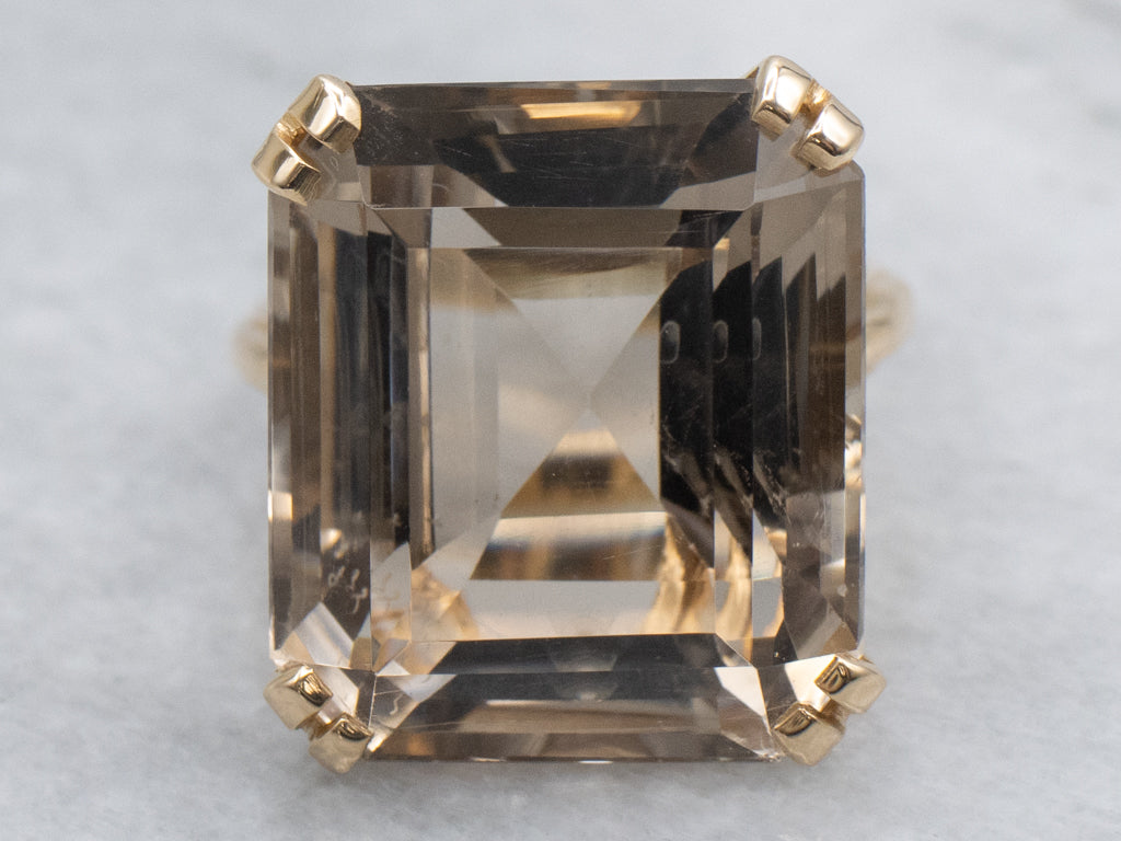 Vintage Smoky Quartz and Gold Cocktail Ring