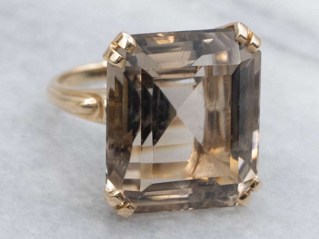 Vintage Smoky Quartz and Gold Cocktail Ring
