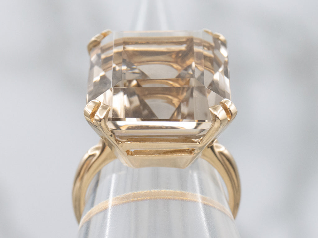 Vintage Smoky Quartz and Gold Cocktail Ring