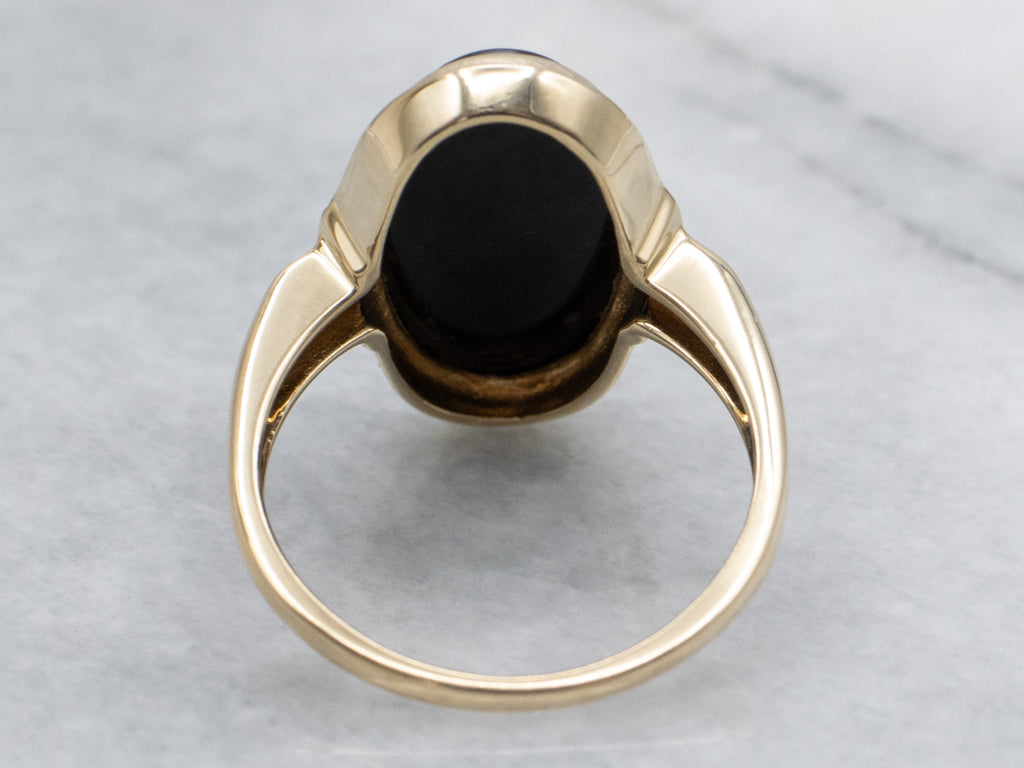 Vintage Gold Elongated Bezel-Set Black Onyx Cabochon Ring