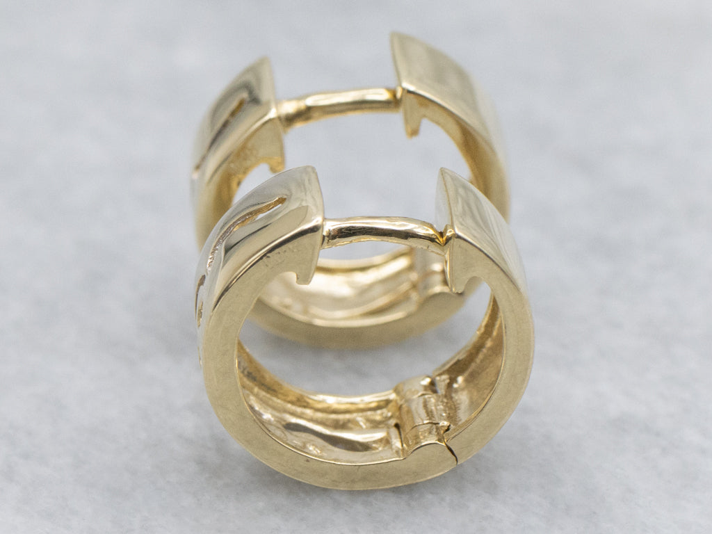 Modernist Flush Set Diamond Yellow Gold Huggie Hoop Earrings