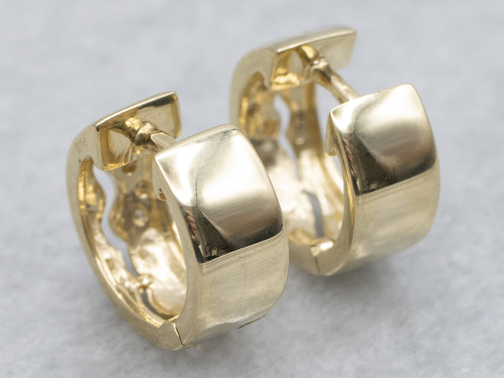 Modernist Flush Set Diamond Yellow Gold Huggie Hoop Earrings