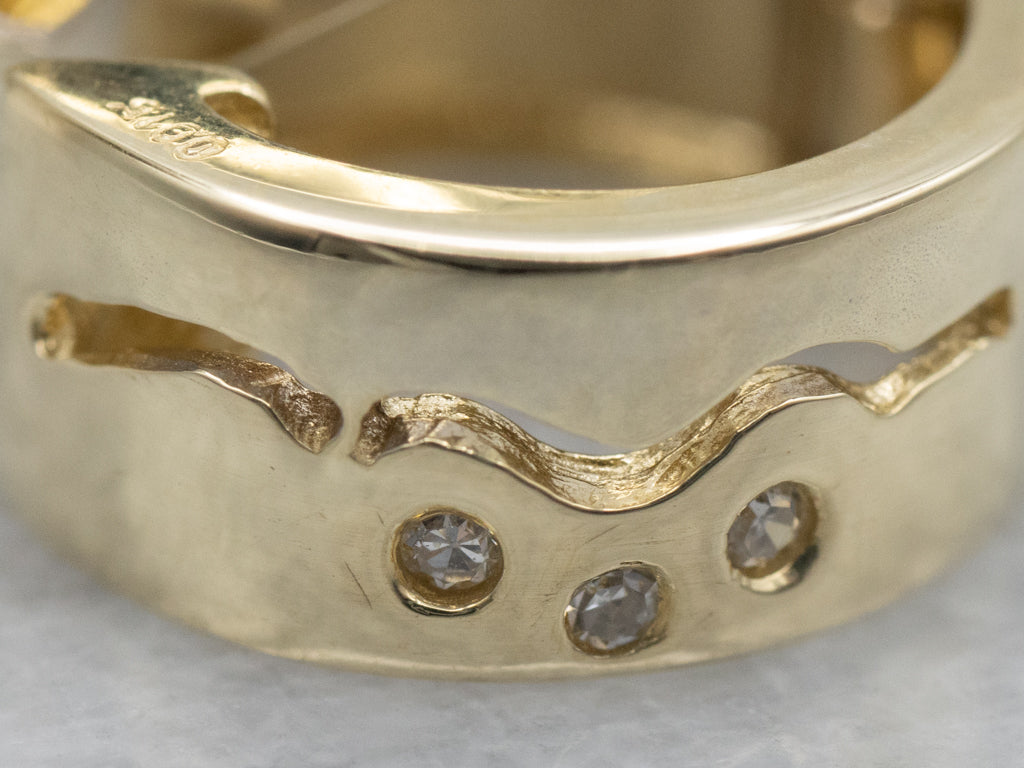 Modernist Flush Set Diamond Yellow Gold Huggie Hoop Earrings
