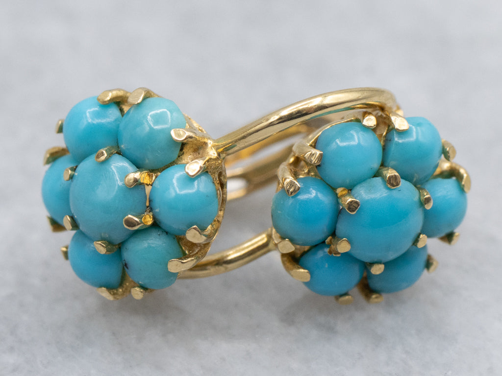 Turquoise Cluster Yellow Gold Drop Earrings