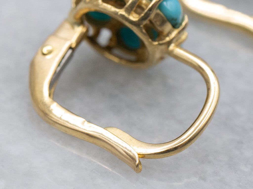 Turquoise Cluster Yellow Gold Drop Earrings