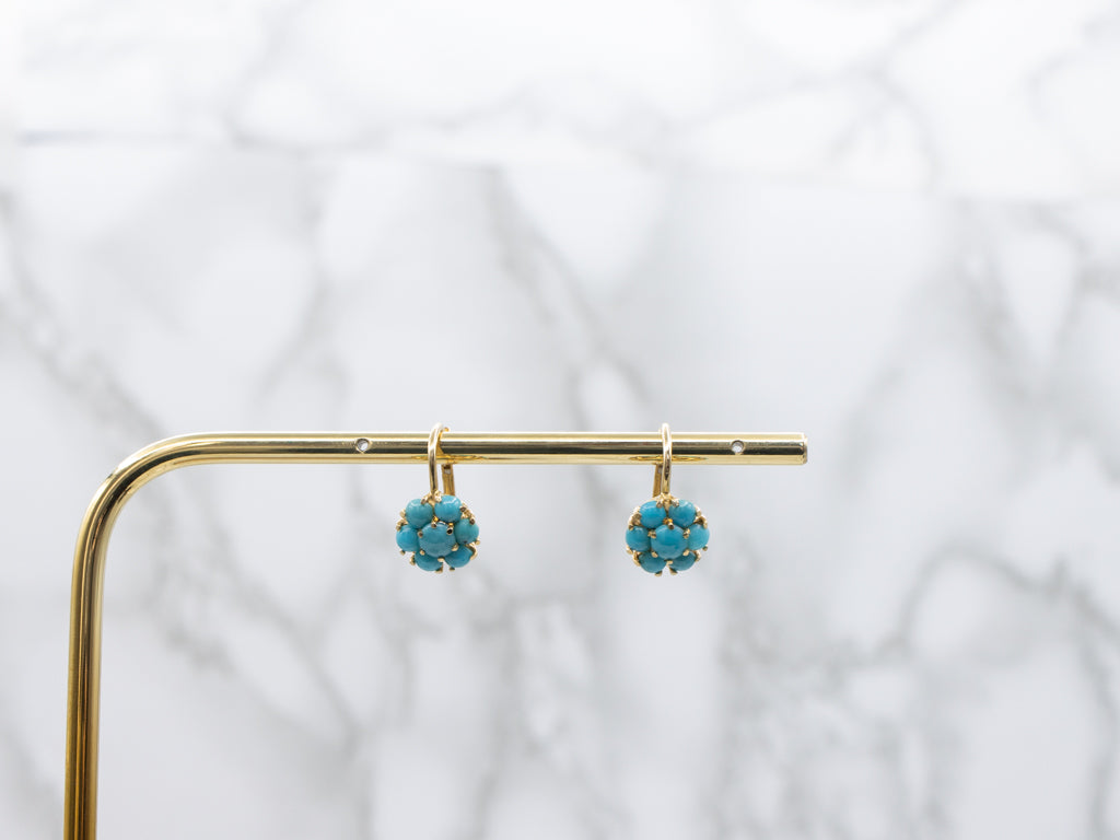 Turquoise Cluster Yellow Gold Drop Earrings
