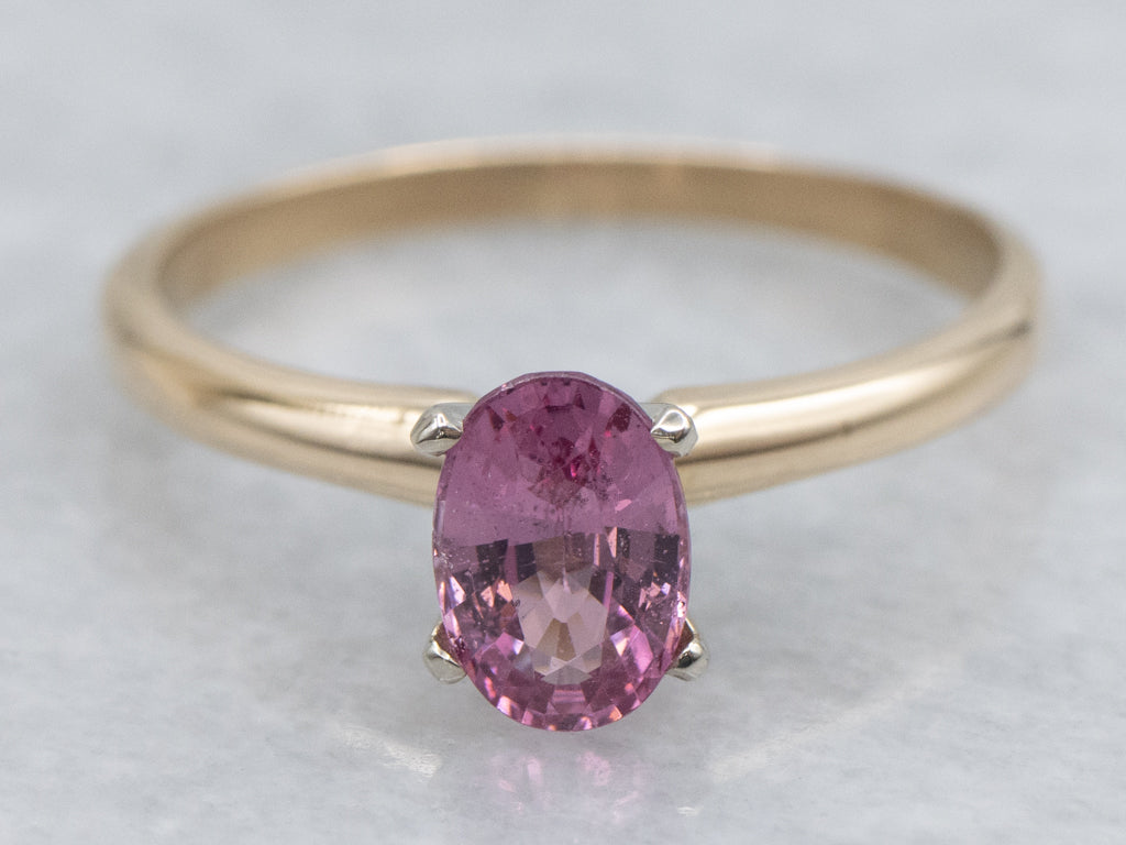 Pretty Pink Spinel Solitaire Ring in Two-Tone Gold Setting