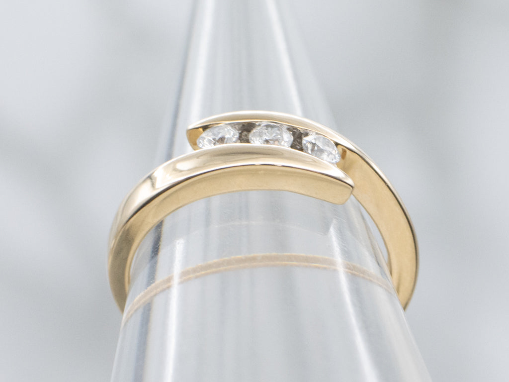 Sleek Yellow Gold Diamond Bypass Band