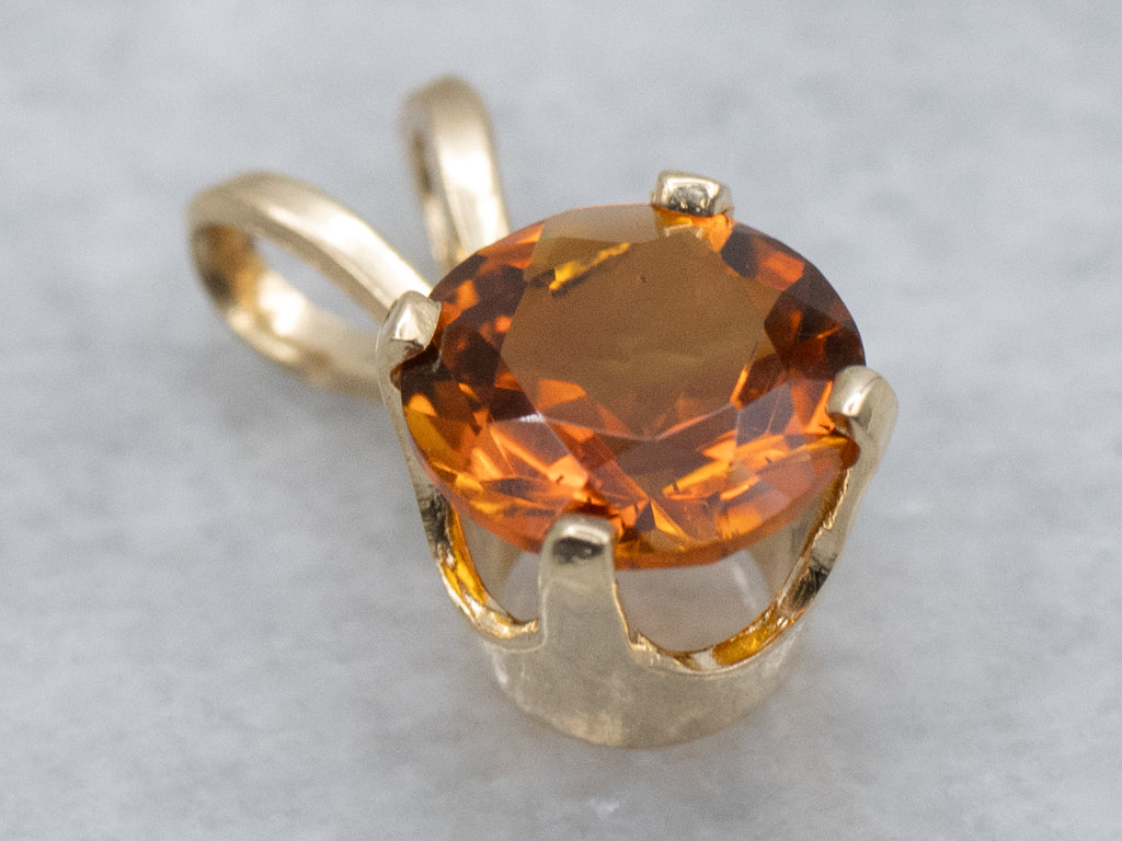 Simple Yellow Gold Citrine Solitaire Pendant