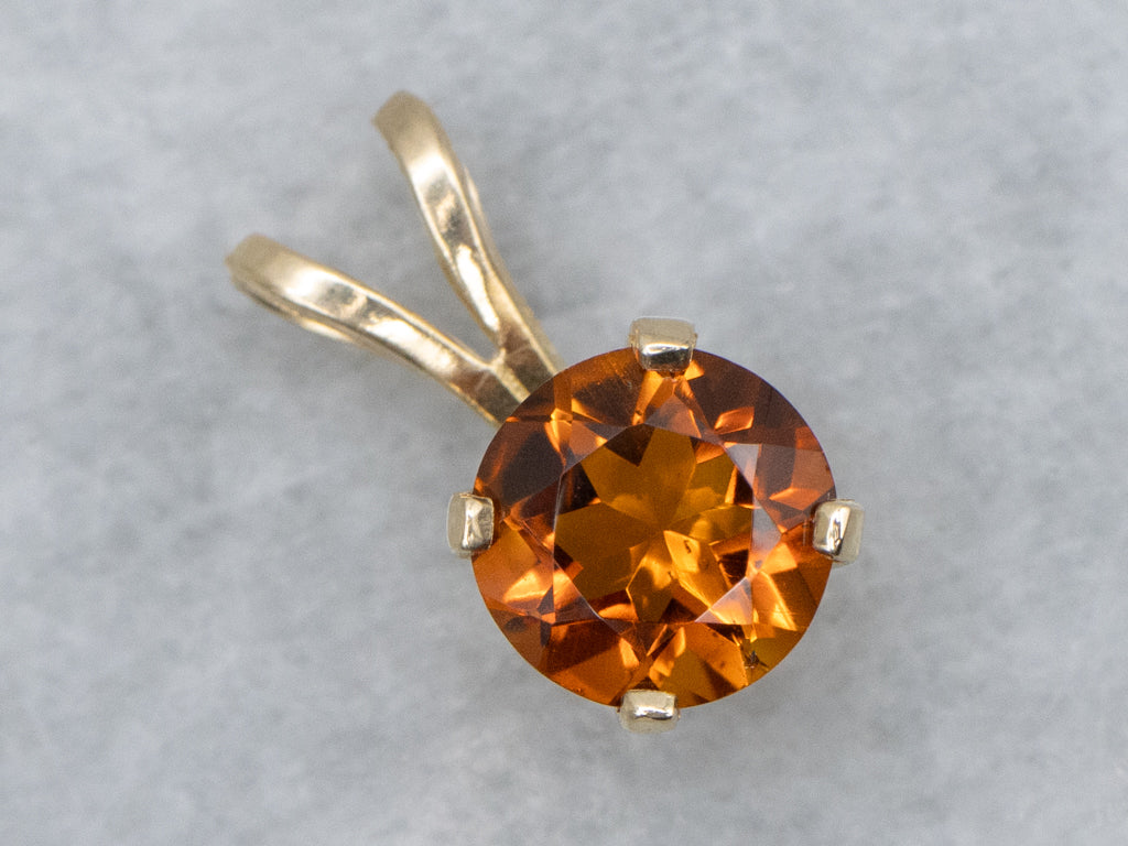 Simple Yellow Gold Citrine Solitaire Pendant