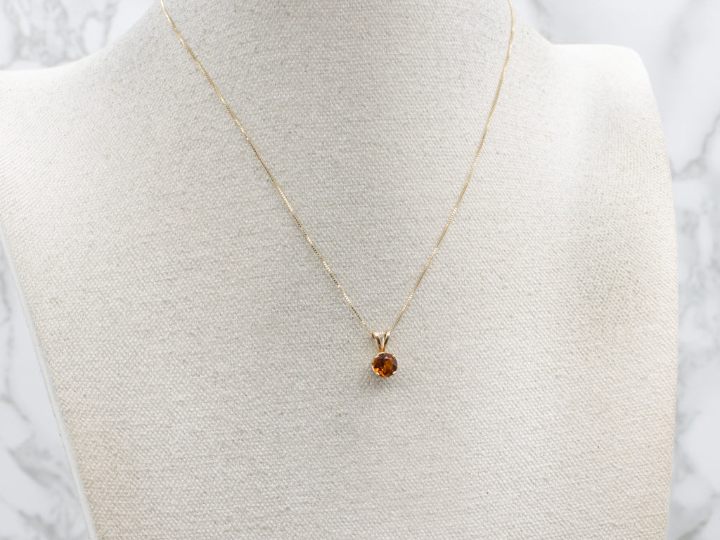 Simple Yellow Gold Citrine Solitaire Pendant