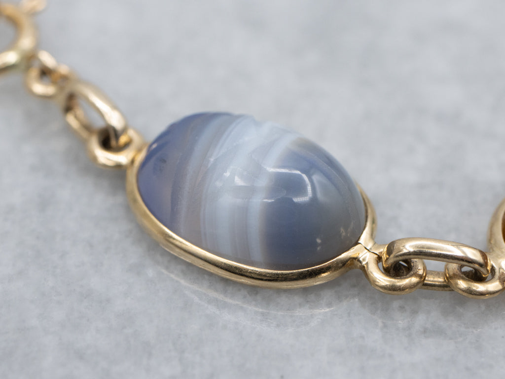 Mid-Century Multi-Stone Carved Scarab Beetle Gold Bracelet