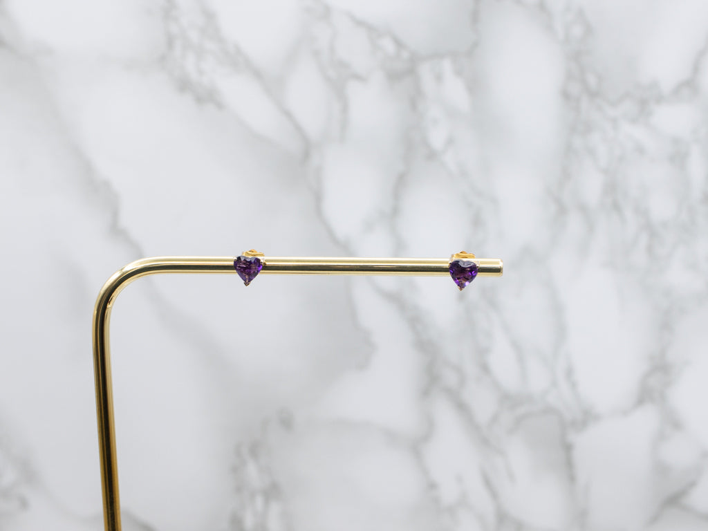 Heart-Cut Amethyst Stud Earrings in Yellow Gold