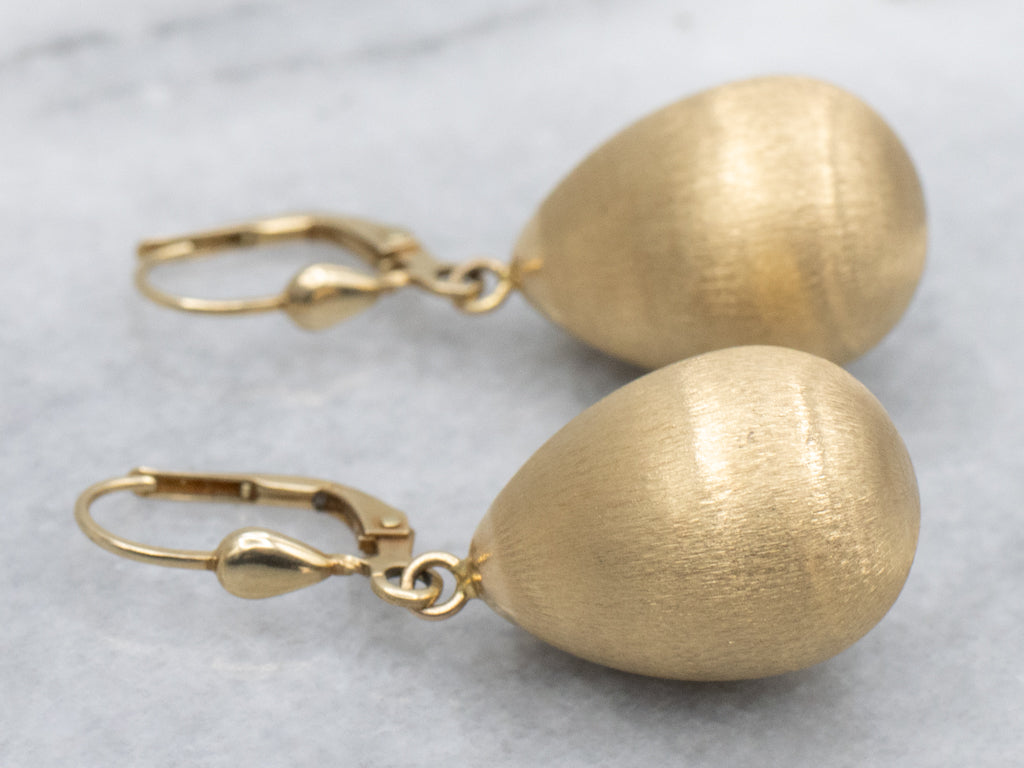 Brushed Italian Gold Teardrop Shaped Drop Earrings