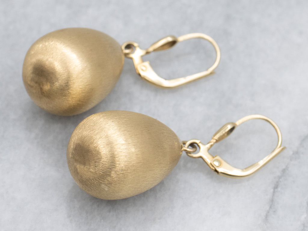 Brushed Italian Gold Teardrop Shaped Drop Earrings
