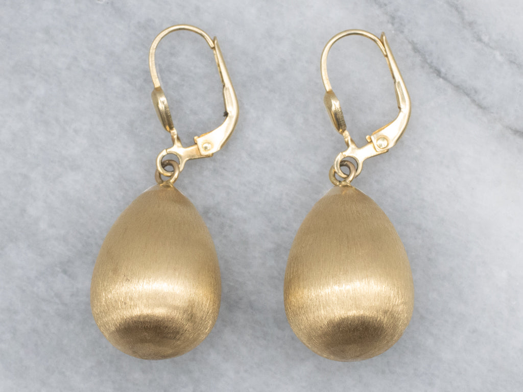 Brushed Italian Gold Teardrop Shaped Drop Earrings